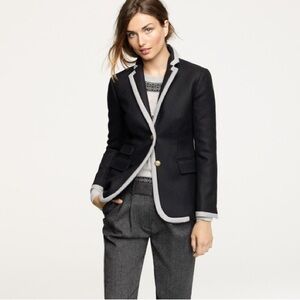J. Crew Black Gray Trimmed Wool Riding Blazer Jacket Size Medium